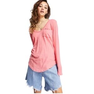 We The Free Betty Slouchy Lightweight orchid cotton blend Long Sleeve Pocket Tee